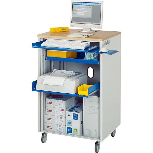 Computer-Arbeitsplatz HxBxT 1100 x 720 x 660 mm fahrbar anthrazit-metallic / enzianblau. Rau GmbH 10013949-1