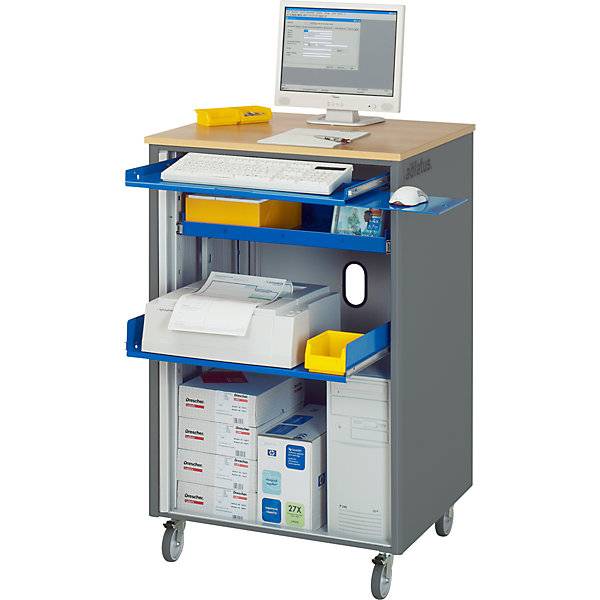 Computer-Arbeitsplatz HxBxT 1100 x 720 x 660 mm fahrbar anthrazit-metallic / enzianblau. Rau GmbH 10013949-2