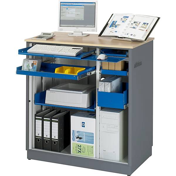 Computer-Arbeitsplatz HxBxT 1100 x 1030 x 660 mm anthrazit-metallic / enzianblau. Rau GmbH 10014649-0