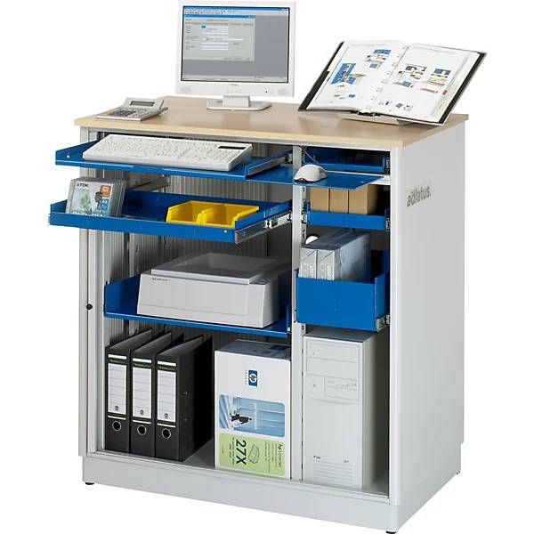 Computer-Arbeitsplatz HxBxT 1100 x 1030 x 660 mm anthrazit-metallic / enzianblau. Rau GmbH 10014649-1