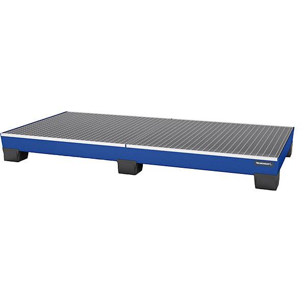 Stahl-Auffangwanne mit Kunststoff-Füßen LxBxH 2460 x 1210 x 260 mm blau mit Gitterrost. TAKKT Industrial &-0