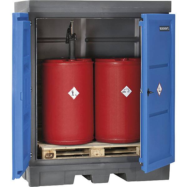 PE-Gefahrstoffdepot mit Türen für 2 x 200-l-Fässer Auffangvolumen 250 l. TAKKT Industrial & Packaging GmbH-1