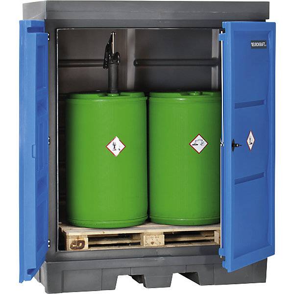 PE-Gefahrstoffdepot mit Türen für 2 x 200-l-Fässer Auffangvolumen 250 l. TAKKT Industrial & Packaging GmbH-2