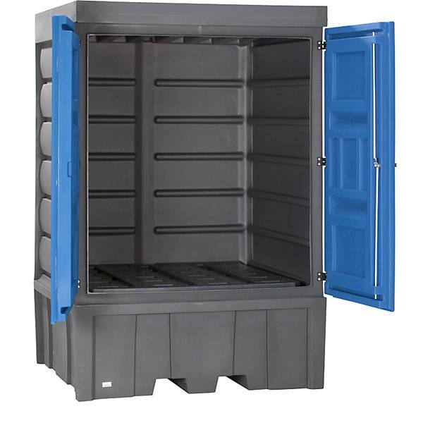 PE-Gefahrstoffdepot mit Türen für 4 x 200-l-Fässer Auffangvolumen 1150 l. TAKKT Industrial & Packaging GmbH