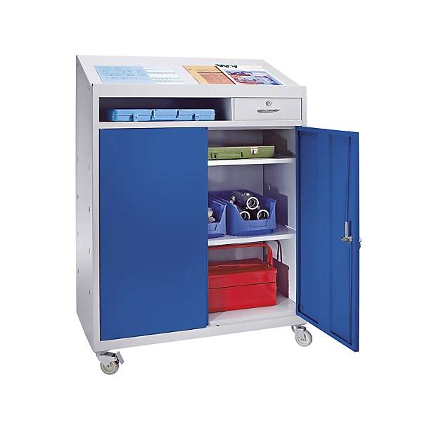 Werkzeugschrank mit Schreibpult HxBxT 1220 x 915 x 457 mm lichtgrau / enzianblau. TAKKT Industrial & Packaging-1