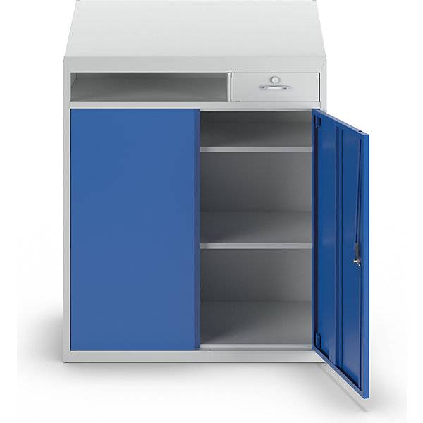 Werkzeugschrank mit Schreibpult HxBxT 1220 x 915 x 457 mm lichtgrau / enzianblau. TAKKT Industrial & Packaging-2