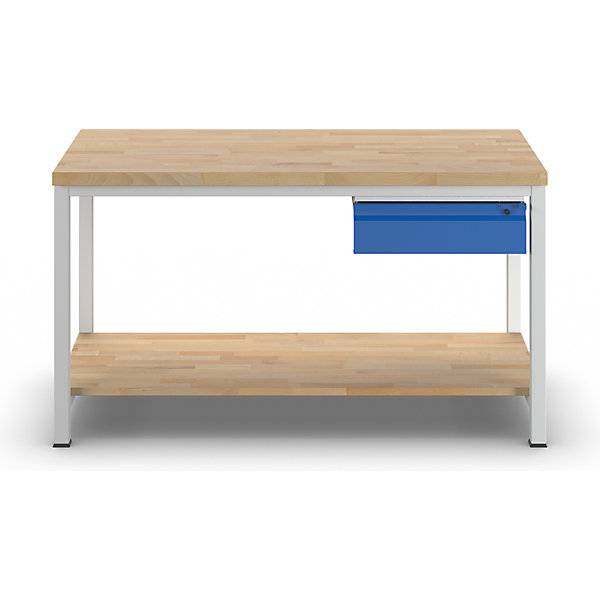 Werkbank Gestellbauweise 1 Schublade Größe L 1 Ablageboden Buche massiv Tiefe 700 mm Breite 1500 mm. Rau-3