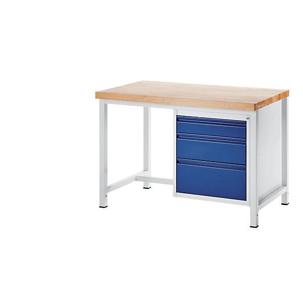 Werkbank Gestellbauweise 3 Schubladen Größe L je 1 x 120/180/240 mm hoch Tiefe 700 mm Breite 1250 mm. Rau-0
