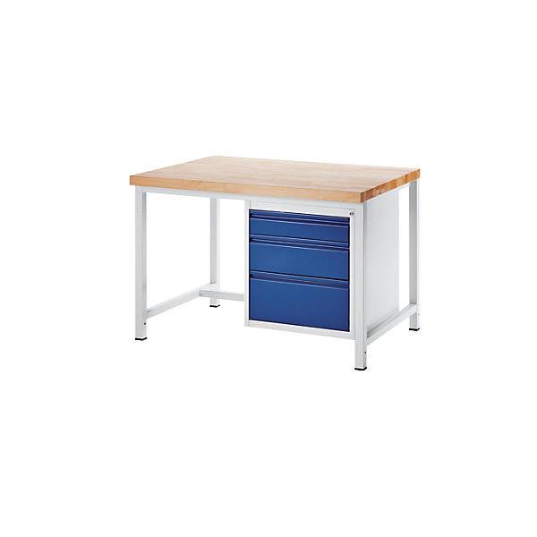 Werkbank Gestellbauweise 3 Schubladen Größe L je 1 x 120/180/240 mm hoch Tiefe 900 mm Breite 1250 mm. Rau