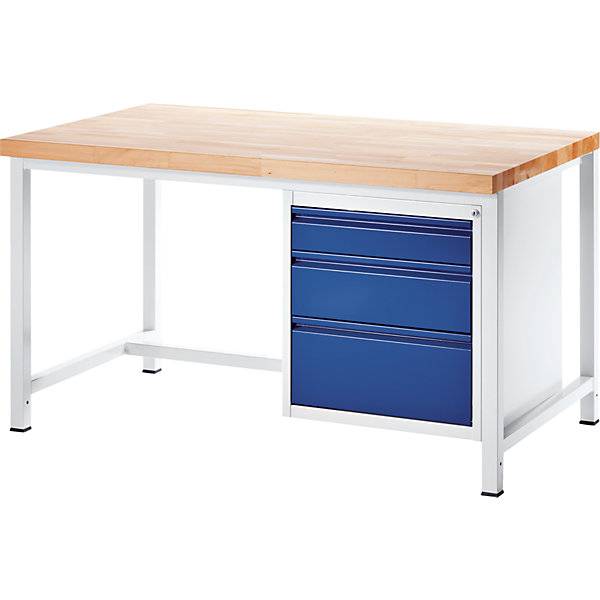 Werkbank Gestellbauweise 3 Schubladen Größe L je 1 x 120/180/240 mm hoch Tiefe 900 mm Breite 1500 mm. Rau