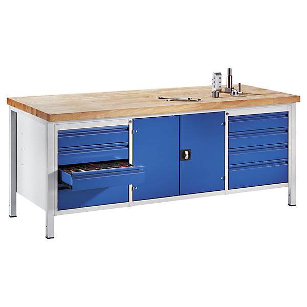 Werkbank Gestellbauweise 8 Schubladen Größe L 1 Werkzeugschrank Tiefe 900 mm Breite 2000 mm. Rau GmbH-0