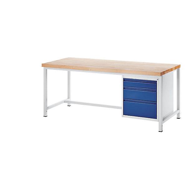 Werkbank Gestellbauweise 3 Schubladen Größe L je 1 x 120/180/240 mm hoch Tiefe 900 mm Breite 2000 mm. Rau