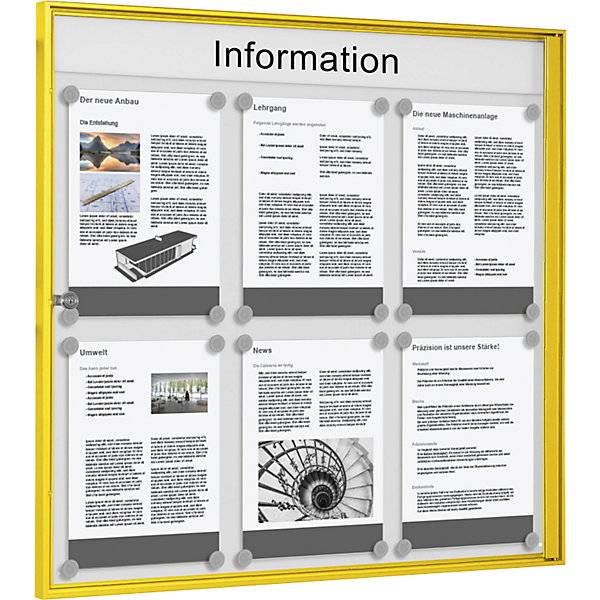 Schaukasten für innen für Format 3 x 2 DIN A4 Rahmen gelb. Schaar-Design 11416549-0