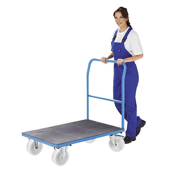 Plattformwagen mit Gitterwänden Rohrschiebebügel Polyamidreifen LxB 1250 x 800 mm lichtblau. TAKKT Industrial-1