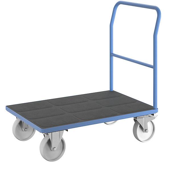 Plattformwagen mit Gitterwänden Rohrschiebebügel Polyamidreifen LxB 1050 x 700 mm lichtblau. TAKKT Industrial