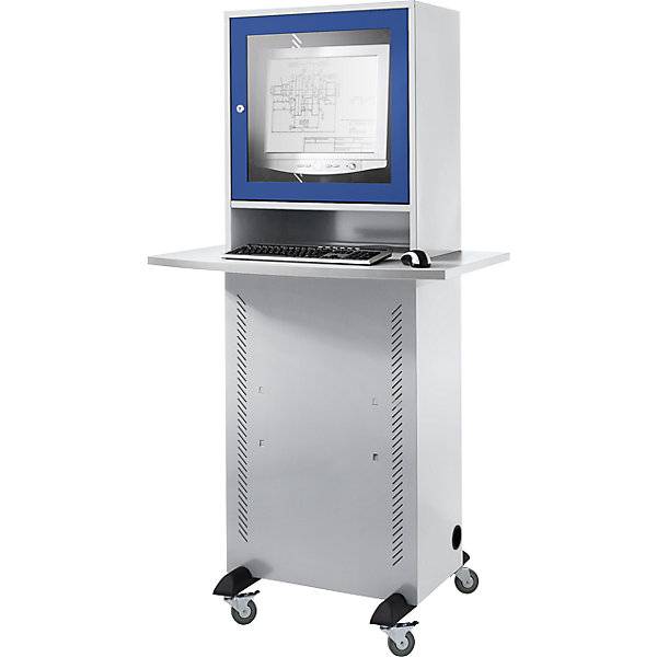 Computerschrank mit Arbeitsplatte lichtgrau/enzianblau. TAKKT Industrial & Packaging GmbH 11489649-0