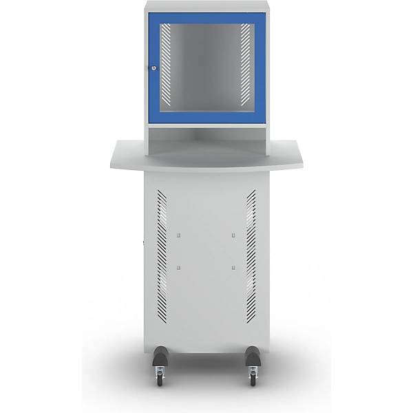 Computerschrank mit Arbeitsplatte lichtgrau/enzianblau. TAKKT Industrial & Packaging GmbH 11489649-1