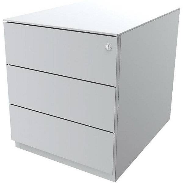 Rollcontainer Note™ mit 3 Universalschubladen HxBxT 502 x 420 x 565 mm mit Griffleiste und Top verkehrsweiß.