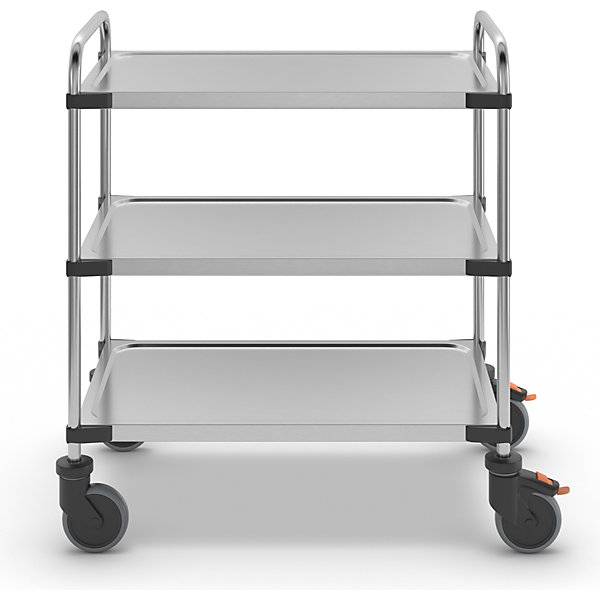 Servierwagen aus Edelstahl mit 3 Etagen LxBxH 870 x 570 x 950 mm montiert. RieberGmbH & CO. KG 11919549-1