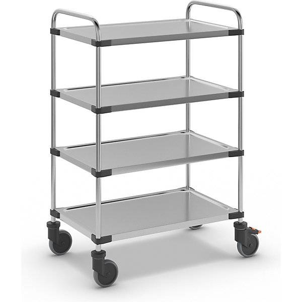 Servierwagen aus Edelstahl mit 4 Etagen LxBxH 870 x 570 x 1260 mm montiert. RieberGmbH & CO. KG 11919749-0