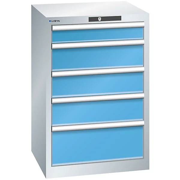Schubladenschrank 5 Schubladen BxTxH 564 x 572 x 850 mm lichtgrau / lichtblau. Lista GmbH 11656349-0