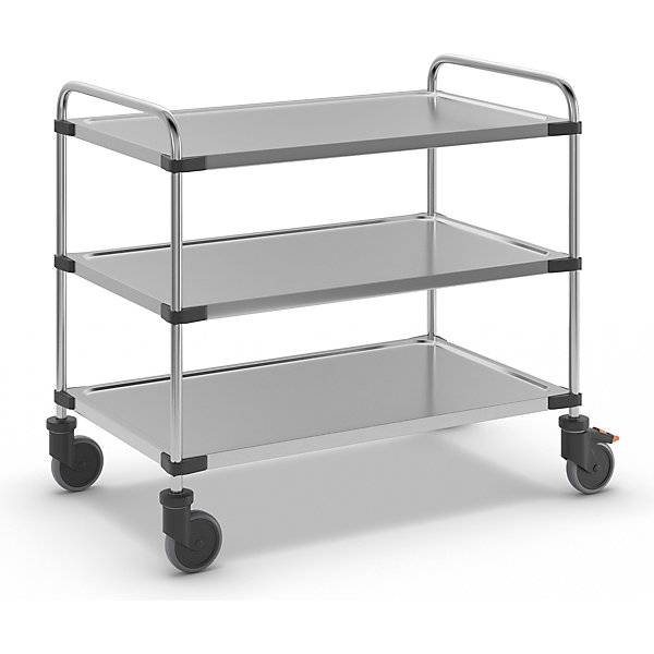 Servierwagen aus Edelstahl mit 3 Etagen LxBxH 1070 x 670 x 950 mm montiert. RieberGmbH & CO. KG 11920749-0