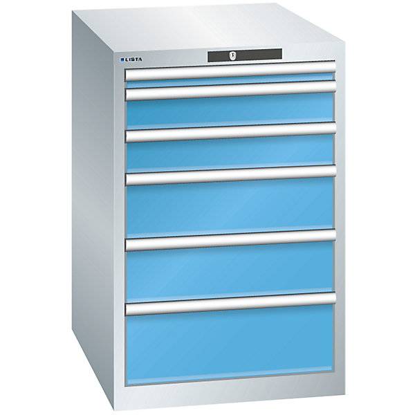 Schubladenschrank 6 Schubladen BxTxH 564 x 724 x 850 mm lichtgrau / lichtblau. Lista GmbH 11669849-0