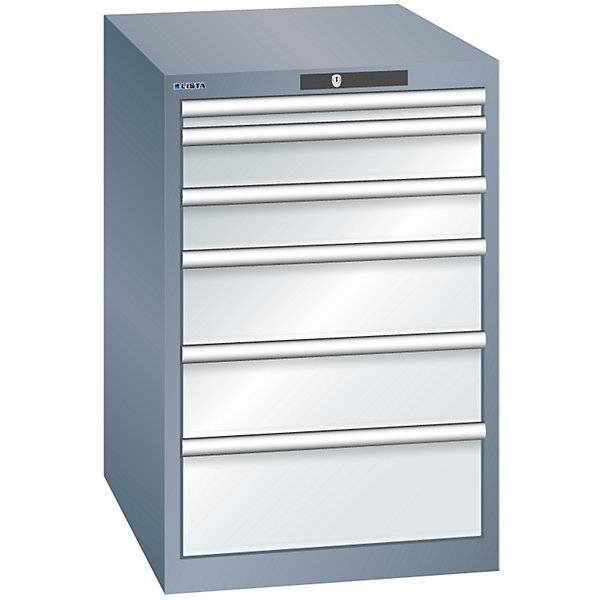 Schubladenschrank 6 Schubladen BxTxH 564 x 724 x 850 mm grau metallic / lichtgrau. Lista GmbH 11669949-0