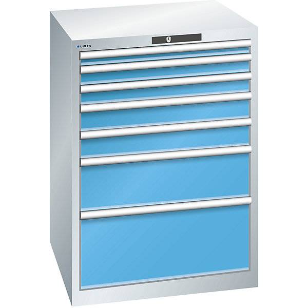 Schubladenschrank Stahlblech HxB 1000 x 717 mm 7 Schubladen lichtgrau / lichtblau. Lista GmbH 11671549