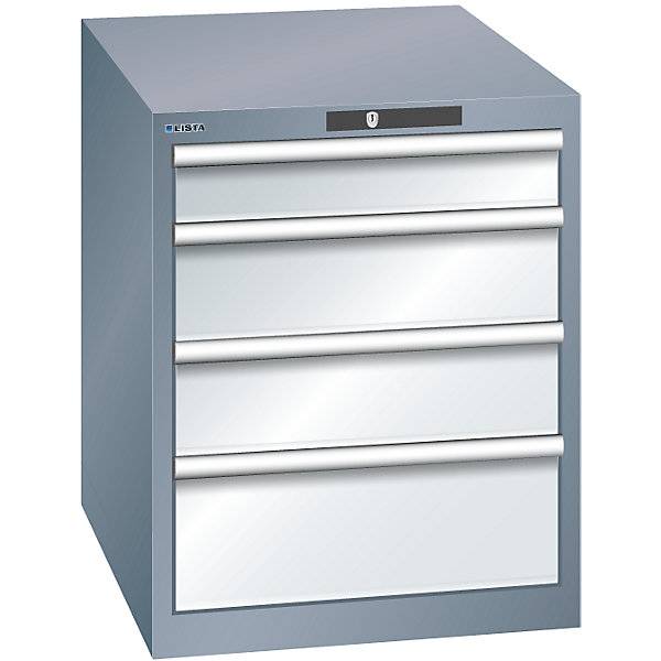 Schubladenschrank 4 Schubladen BxTxH 564 x 724 x 700 mm grau metallic / lichtgrau. Lista GmbH 11662749-0