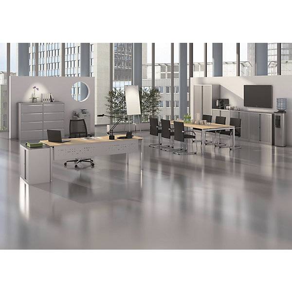 Schreibtisch Cito BxTxH 220x80x74cm grauweiß Gestell silber-1
