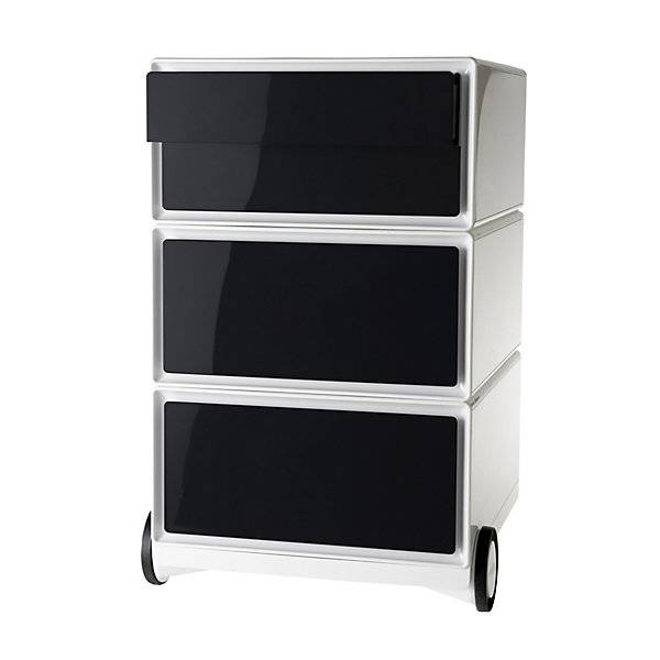 Rollcontainer easyBox® 2 Schubladen 2 Schübe flach weiß / schwarz. PAPERFLOW S.A.S | | LE HUB BATEMENT 5 1ER