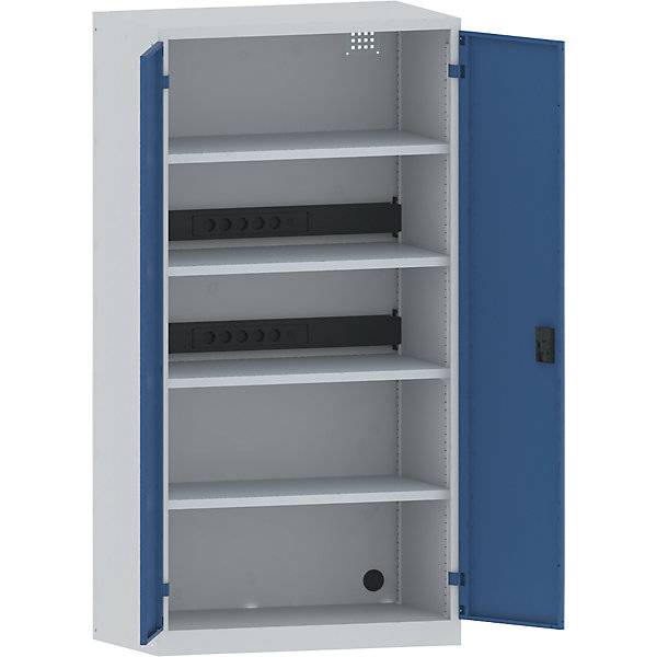 Akku-Ladeschrank 4 Fachböden Vollblechtüren 2 Energieleisten rückseitig grau / blau. Lista GmbH 49049849-0