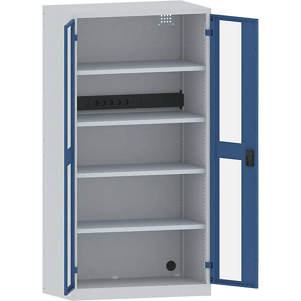 Akku-Ladeschrank 4 Fachböden Sichtfenstertüren Energieleiste rückseitig grau / blau. Lista GmbH 49050349