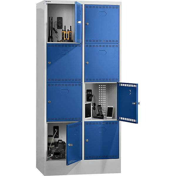Akku-Ladeschrank mit Schließfächern mit 2 x 4 Fächern 1 x 230 V 1 x RJ45 grau / blau. Lista GmbH 49052549-0