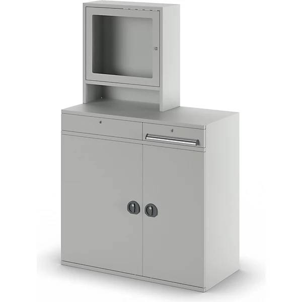 Computer-Arbeitsstation Stahlblech HxB 1770 x 1100 mm mit Monitorgehäuse Türfarbe Lichtgrau. TAKKT Industrial-3