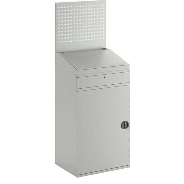 Computer-Arbeitsstation Stahlblech HxB 1770 x 650 mm mit Lochwand und Pultaufsatz Türfarbe Lichtgrau. TAKKT-0