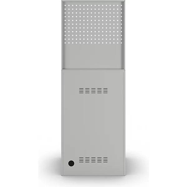 Computer-Arbeitsstation Stahlblech HxB 1770 x 650 mm mit Lochwand und Pultaufsatz Türfarbe Lichtgrau. TAKKT-2