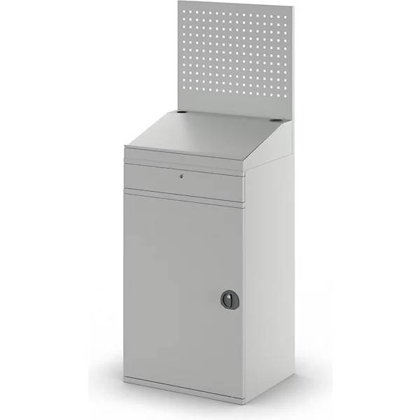Computer-Arbeitsstation Stahlblech HxB 1770 x 650 mm mit Lochwand und Pultaufsatz Türfarbe Lichtgrau. TAKKT-3