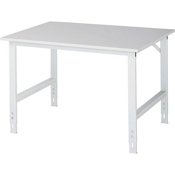Arbeitstisch höhenverstellbar Gestell 60 x 30 mm melaminharzbeschichte Platte BxT 1250 x 1000 mm lichtgrau.