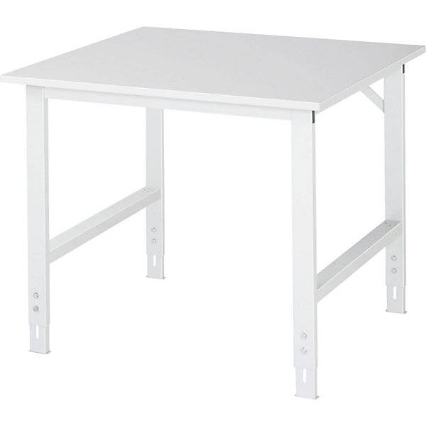 Arbeitstisch höhenverstellbar Gestell 60 x 30 mm melaminharzbeschichte Platte BxT 1000 x 1000 mm lichtgrau.