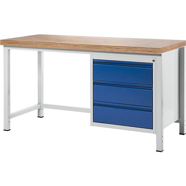 Werkbank Gestellbauweise Serie 8500 3 Schubladen Plattenbreite 1500 mm enzianblau. Rau GmbH 11842549