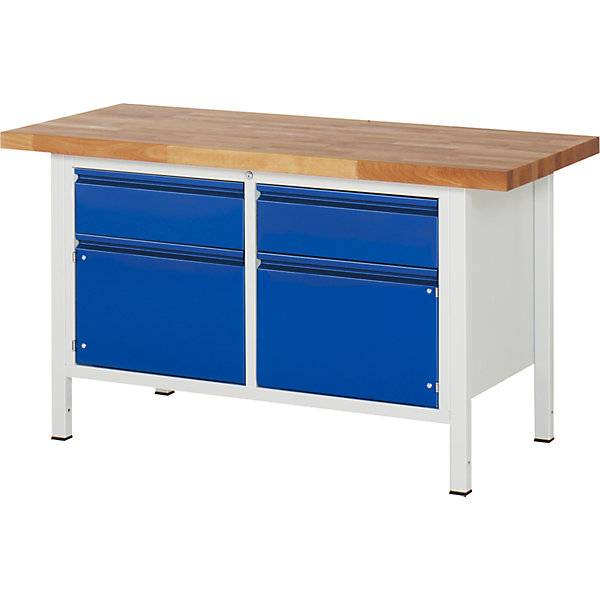 Werkbank Gestellbauweise Serie 8500 2 Schubladen 2 Türen Plattenbreite 1500 mm enzianblau. Rau GmbH 11843249