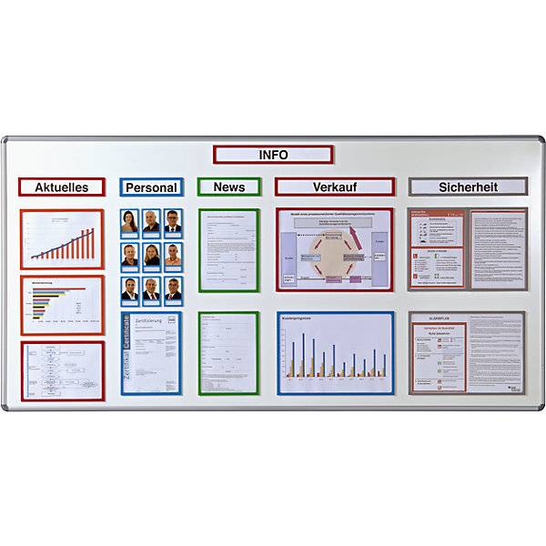 Magnetische Infotasche für Überschriften DIN A4 hoch / DIN A5 quer 225 x 60 mm Rahmen silber VE 10 Stk. TAKKT-1