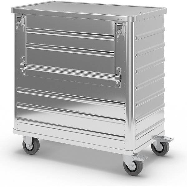 Alu-Kastenwagen abklappbare Seitenwand mit Deckel abschließbar Volumen 355 l. Gmoehling Transportgeraete |-3