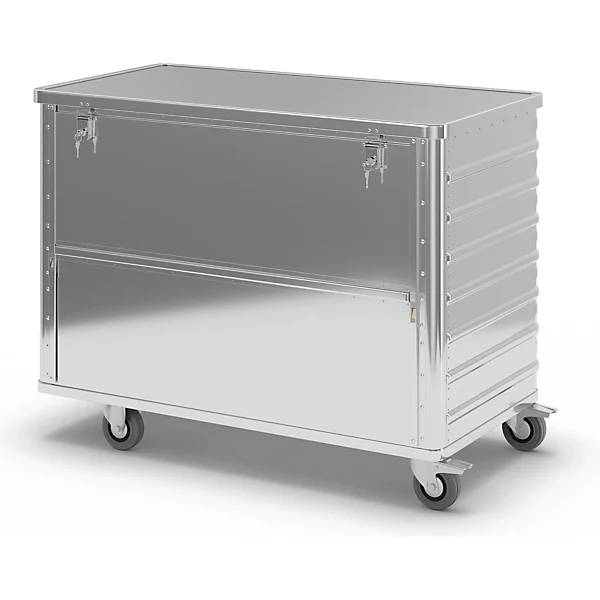 Alu-Kastenwagen absenkbare Seitenwand mit Deckel abschließbar Volumen 650 l. Gmoehling Transportgeraete |-3