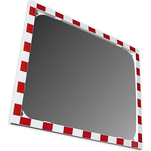 Verkehrsspiegel Spiegel aus Sekurit Rahmen aus Kunststoff rot reflektierend Spiegelmaße BxH 600 x 400 mm.-1