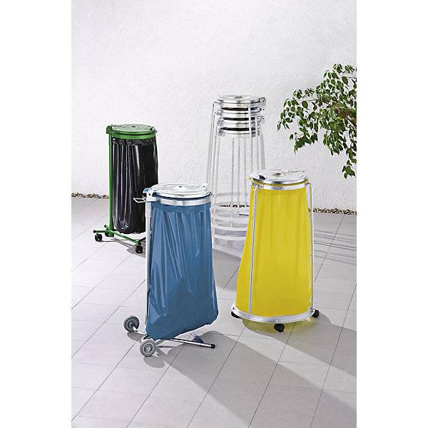 Müllsackständer für Volumen 120 l 2-Rad-Fahrgestell grün Kunststoffdeckel. Santra SPOL. S.R.O. | Podnik Pro-1