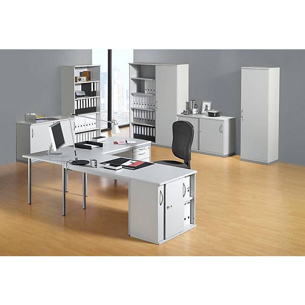 LENA - Schreibtisch Tiefe 800 mm Breite 1600 mm 2 Unterschränke möglich Buche-Dekor. FM Büromöbel GmbH-1
