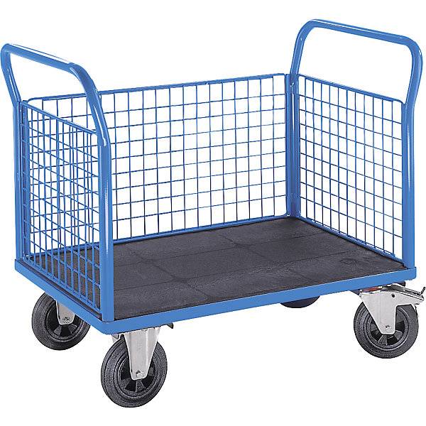 Plattformwagen mit Gitterwänden 3 hohe Gitterwände LxB 1250 x 800 mm Vollgummireifen. TAKKT Industrial &-1